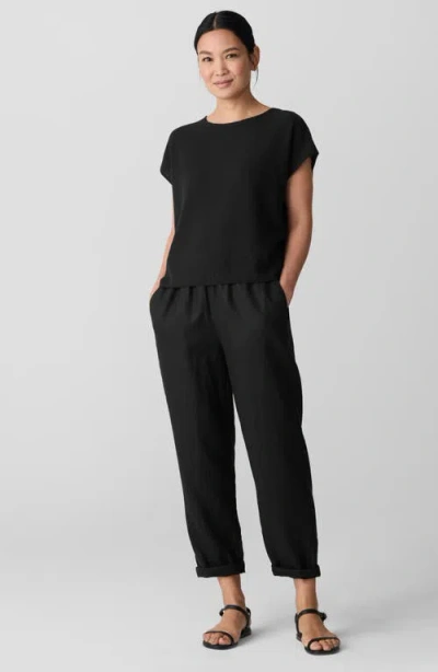 Eileen Fisher Slubby Organic Cotton Jersey Boxy Crewneck Top In Black