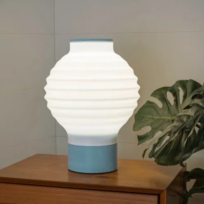 Jonathan Y Asian Lantern 15" Vintage Traditional Plant-based Pla 3d Printed Dimmable Led Table Lamp In White/blue