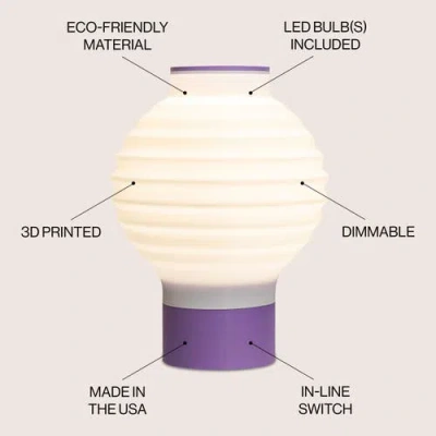 Jonathan Y Asian Lantern 15" Vintage Traditional Plant-based Pla 3d Printed Dimmable Led Table Lamp In White/purple