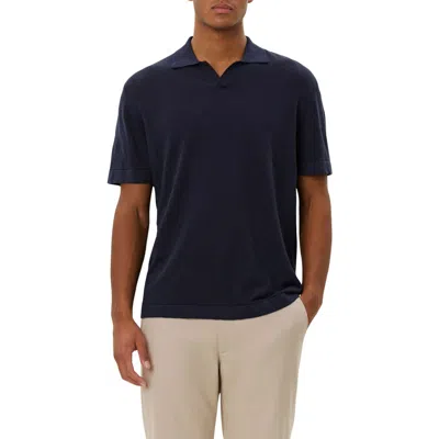 Les Deux Emmanuel Fine-knit Polo Shirt In Blue