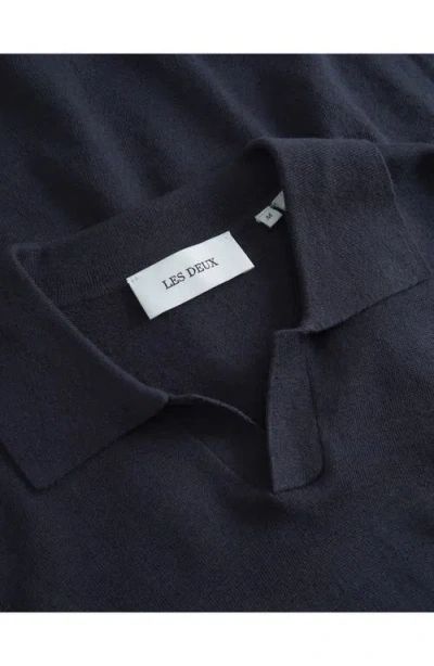 Les Deux Emmanuel Fine-knit Polo Shirt In Blue