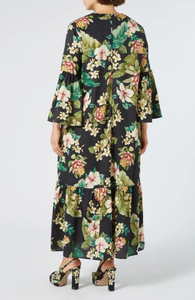 Marina Rinaldi Medeola Floral Print Ruffle Hem Maxi Dress In Black