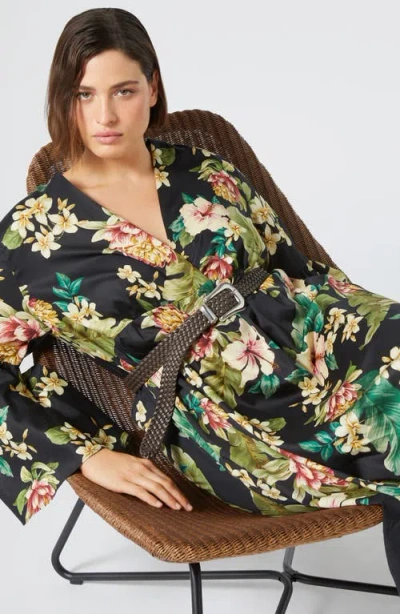 Marina Rinaldi Medeola Floral Print Ruffle Hem Maxi Dress In Black