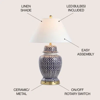 Jonathan Y Tegola 28.5" Ceramic/iron Coastal Modern Led Table Lamp,navy In Blue/white