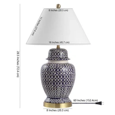 Jonathan Y Tegola 28.5" Ceramic/iron Coastal Modern Led Table Lamp,navy In Blue/white