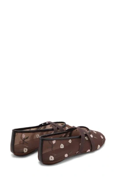 Mango Ballerina Flats With Cross Straps With Embroidered Flowers Brown In Brown