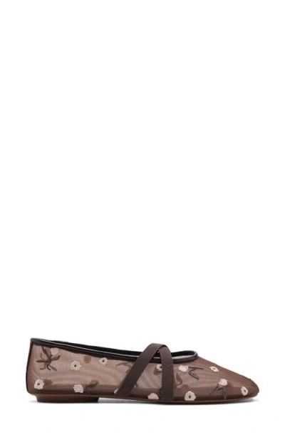 Mango Ballerina Flats With Cross Straps With Embroidered Flowers Brown In Brown