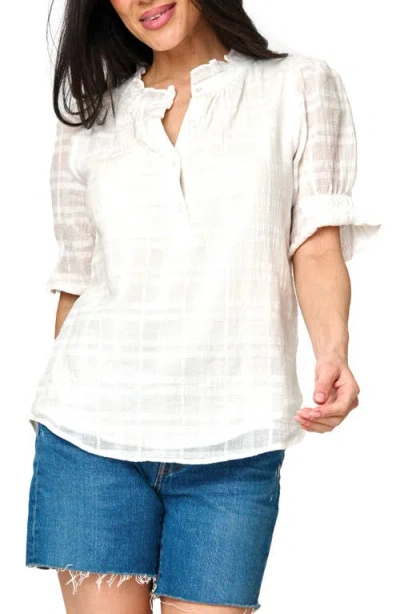 Gibsonlook Dianthus Crinkle Cotton Henley Top In White