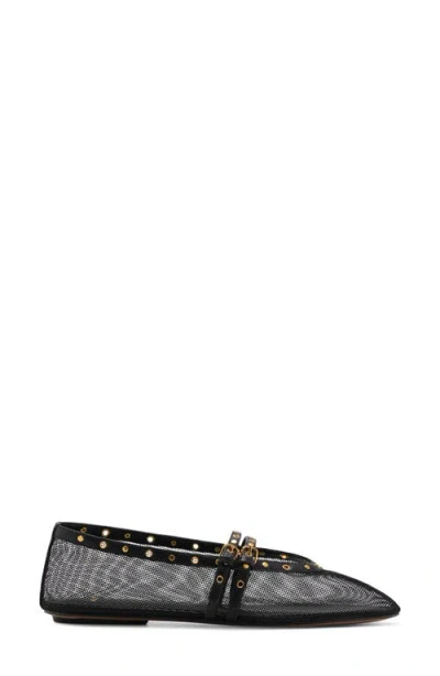 Mango Studded Buckle Strap Mesh Ballet Flat In Black