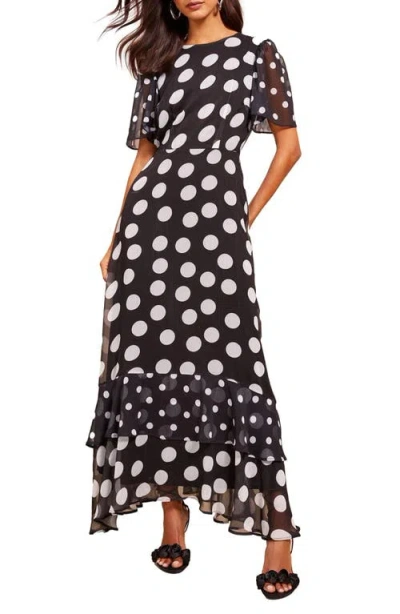 Friends Like These Mixed Dot Chiffon Maxi Dress In Brown