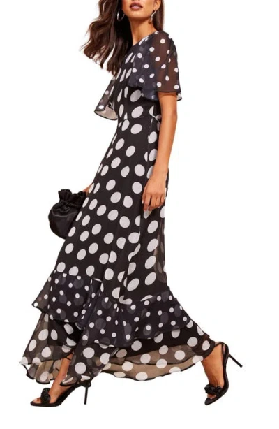 Friends Like These Mixed Dot Chiffon Maxi Dress In Brown