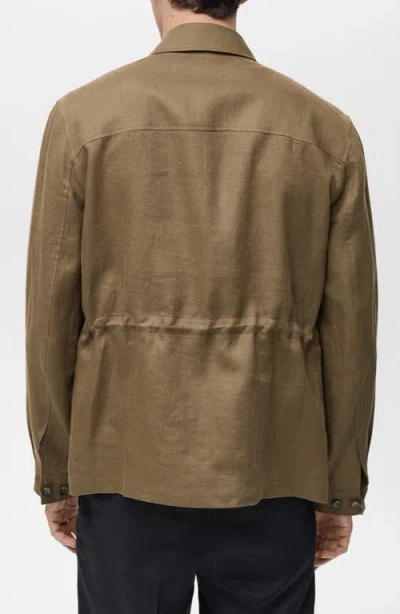 Mango Linen Overshirt With Pockets In Khaki Brown