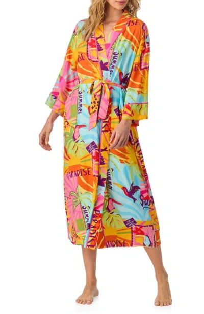 Room Service Pjs Print Longline Robe In Multi Pattern