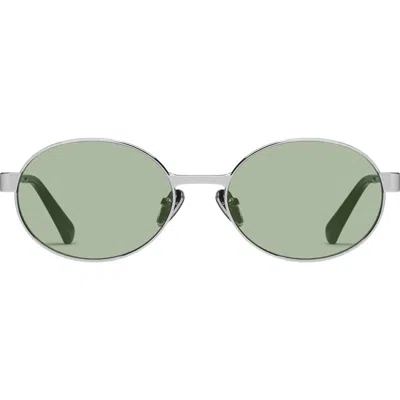 Quay Anyways 56mm Round Sunglasses In Silver/moss