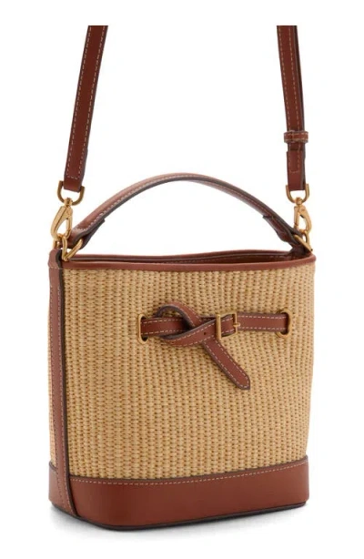 Mango Canvas & Faux Leather Bucket Bag In Leather