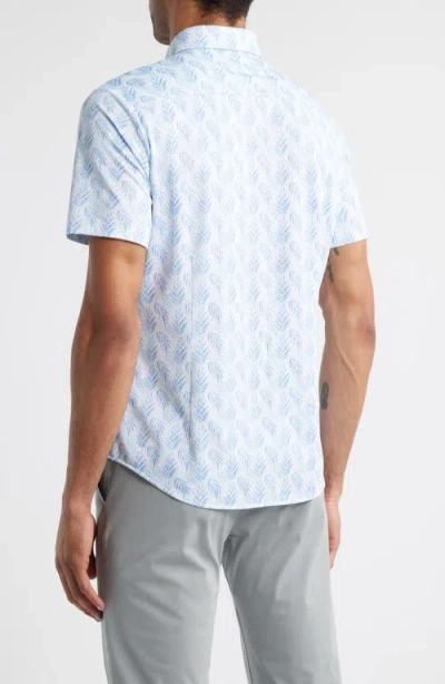 Mizzen + Main Mizzen+main Halyard Trim Fit Leaf Print Short Sleeve Performance Button-up Shirt In Light Blue Palm