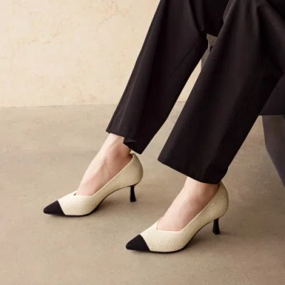 Vivaia Pointed-toe Mid Heels In Cream Ivory/black