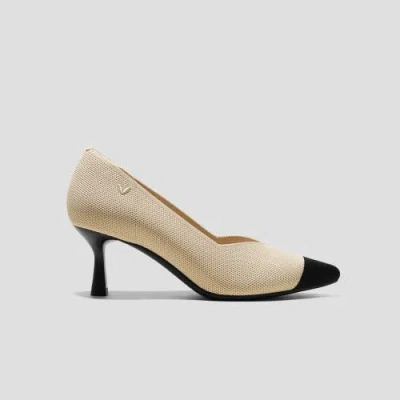 Vivaia Pointed-toe Mid Heels In Cream Ivory/black