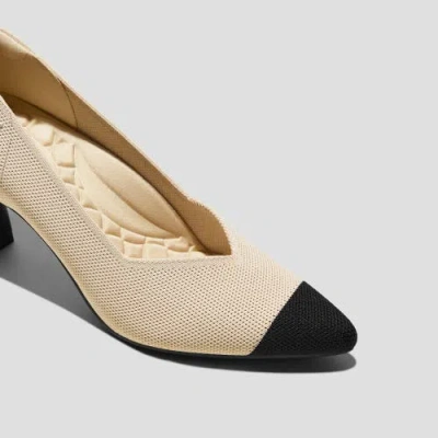 Vivaia Pointed-toe Mid Heels In Cream Ivory/black