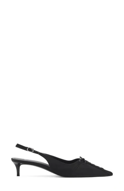 Mango Bow Pointed Toe Kitten Heel Slingback Pump In Black