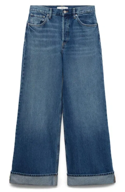 Mango Cuffed Wide Leg Jeans In Medium Blue