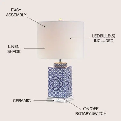 Jonathan Y Choi 23" Chinoiserie Led Table Lamp, Blue/white In Blue/white