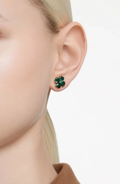 Swarovski Idyllia Pierced Earrings Stud Clover Gold Shiny Green In Green