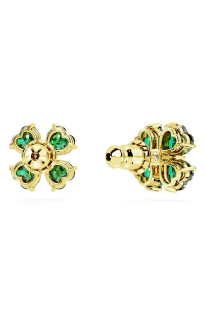 Swarovski Idyllia Pierced Earrings Stud Clover Gold Shiny Green In Green