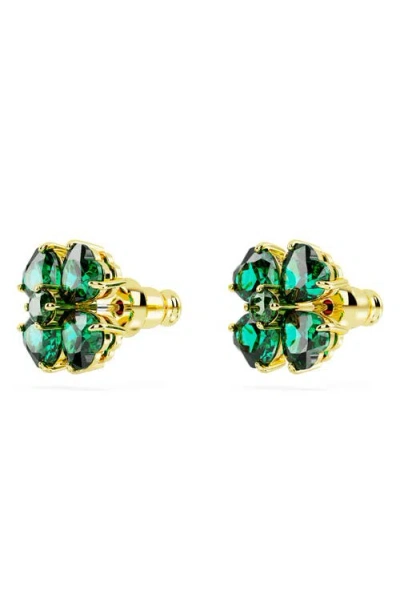 Swarovski Idyllia Pierced Earrings Stud Clover Gold Shiny Green In Green