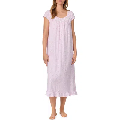 Eileen West Cap Sleeve Long Cotton Jersey Nightgown In Pink Print