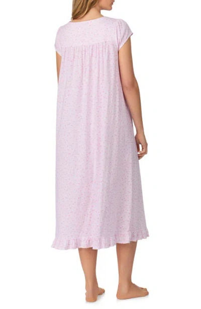 Eileen West Cap Sleeve Long Cotton Jersey Nightgown In Pink Print