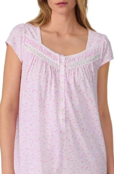 Eileen West Cap Sleeve Long Cotton Jersey Nightgown In Pink Print