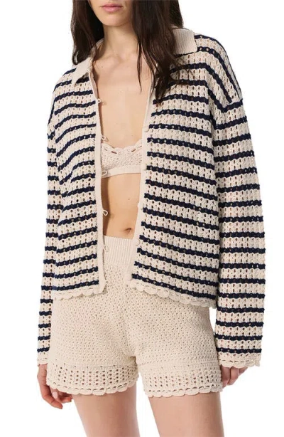 Rag & Bone Khloe Striped Open-knit Cardigan In White