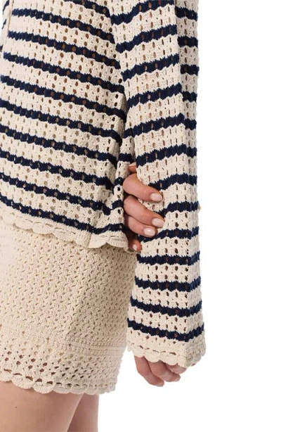 Rag & Bone Khloe Striped Open-knit Cardigan In White