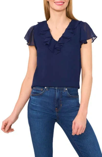 Cece Ruffle Trim Yoryu Top In Classic Navy