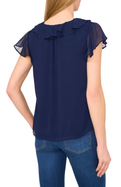 Cece Ruffle Trim Yoryu Top In Classic Navy