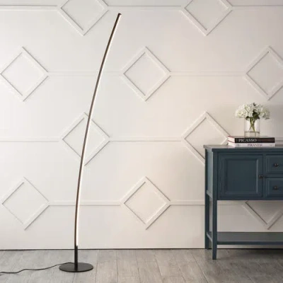 Jonathan Y Malthe 71" Modern Contemporary Aluminum/iron Arc Integrated Led Floor Lamp, Black In Black