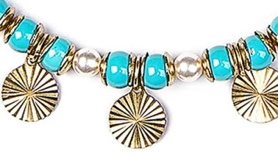 Shop Deepa Gurnani Malena Beaded Charm Necklace In Turquoise
