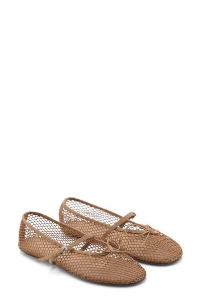Mango Buckle Strap Fishnet Ballet Flat In Nude