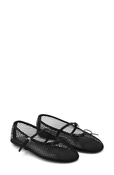 Mango Buckle Strap Fishnet Ballet Flat In Black