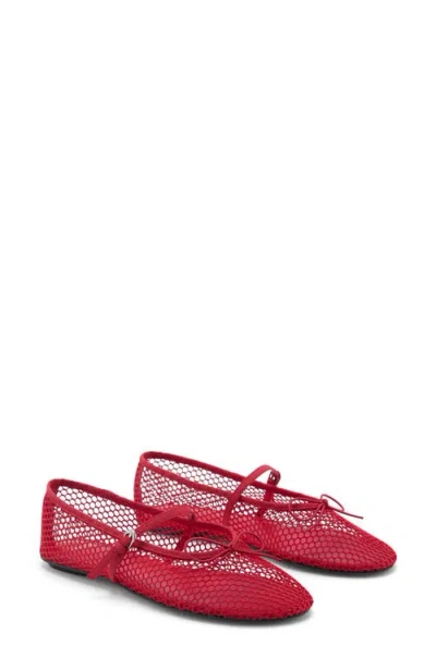 Mango Buckle Strap Fishnet Ballet Flat In Red