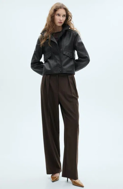 Mango Pointed Toe Kitten Heel Pump In Medium Brown