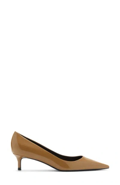 Mango Pointed Toe Kitten Heel Pump In Medium Brown