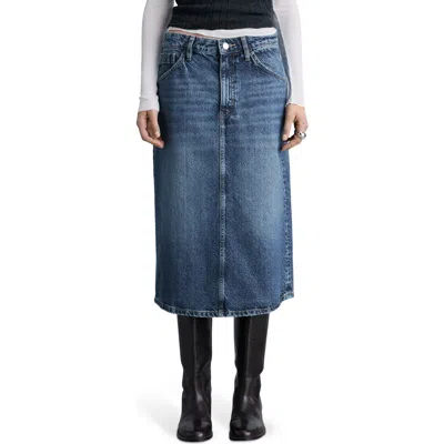 Mango Denim Midi Skirt In Dark Blue