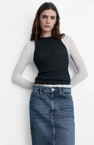Mango Denim Midi Skirt In Dark Blue