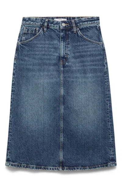 Mango Denim Midi Skirt In Dark Blue