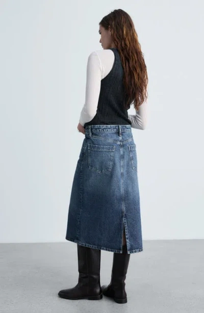 Mango Denim Midi Skirt In Dark Blue