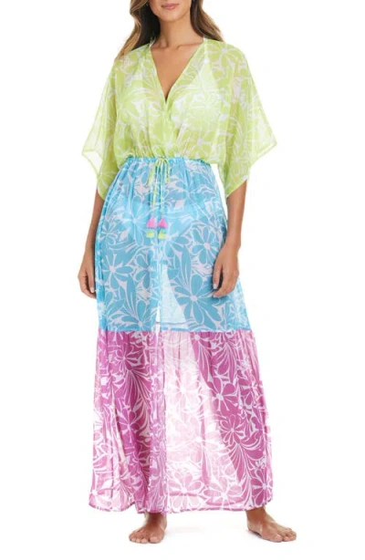 Bleu Rod Beattie Rod Beattie Sock It To Me Chiffon Cover-up Maxi Dress In Multi