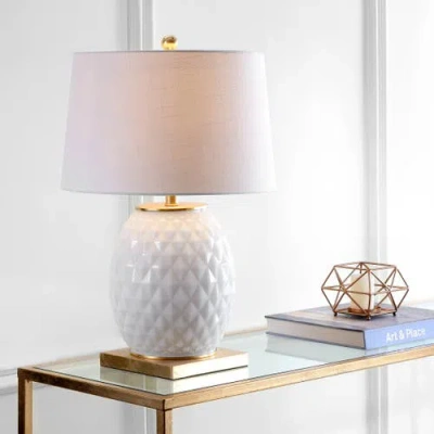Jonathan Y Diamond 25.5" Led Glass/metal Table Lamp In White/gold