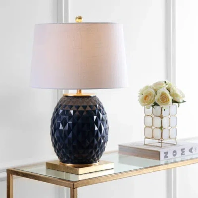 Jonathan Y Diamond 25.5" Led Glass/metal Table Lamp In Navy/gold